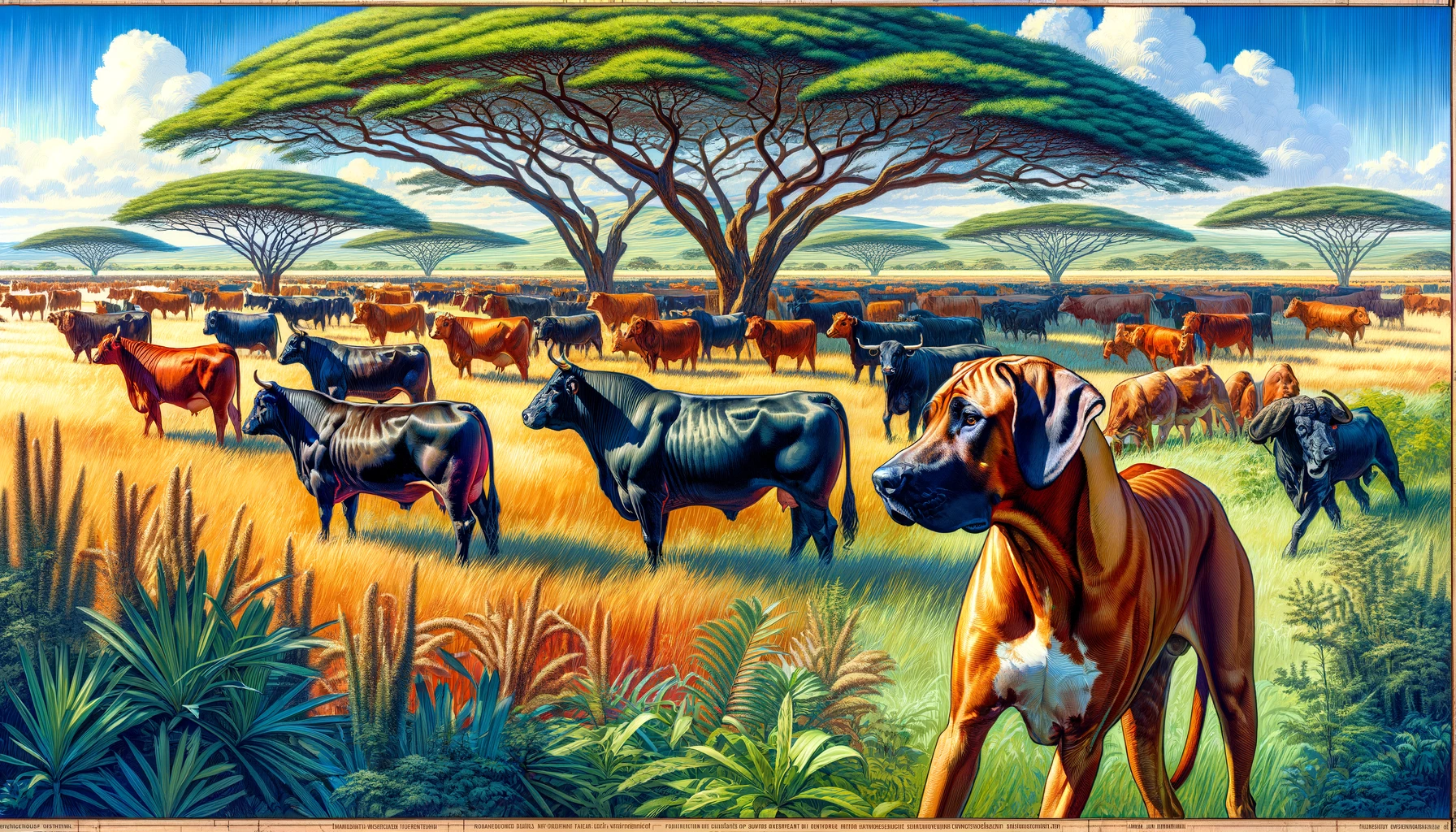 African Black Angus, Hereford, and Simmental Breeder Association - A vivid and detailed wide aspect illustration showing the African Black Angus, Hereford, and Simmental Breeder Association farm (2)